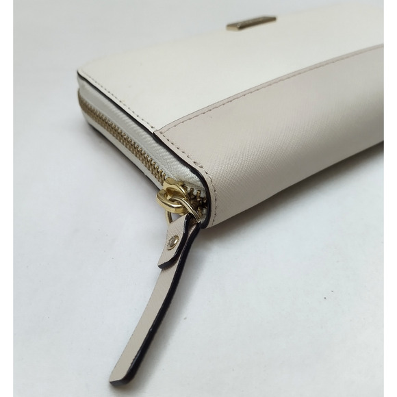 Kate Spade New York Colorblock Ivory Beige Leather Zip Around Credit Card Wallet - Picture 5 of 16